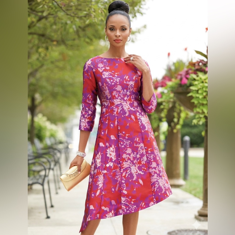 Ashro asymmetric colorful Formal Easter Church Chellise‎ Jacquard Dress size 10